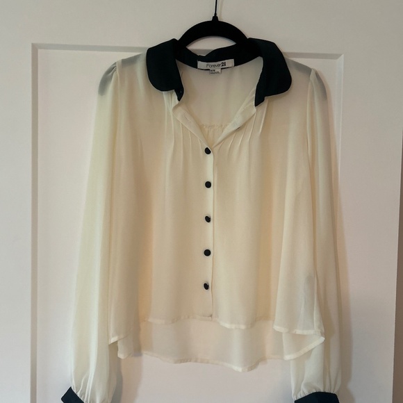 Forever 21 Cream & Black Blouse M - Picture 1 of 3